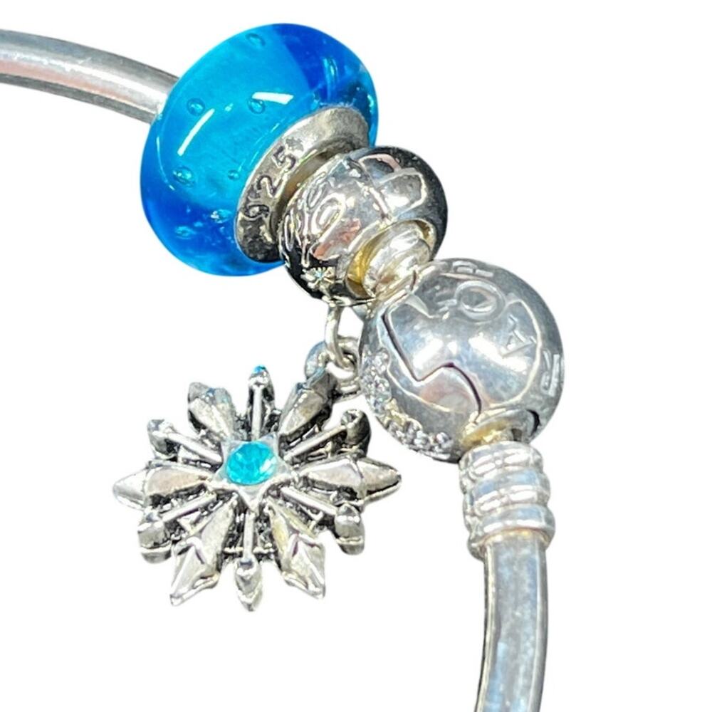 Pandora Limited Ed "Unique as You Are" Snowflake Bangle 925 Murano Blue Bead - Picture 14 of 16